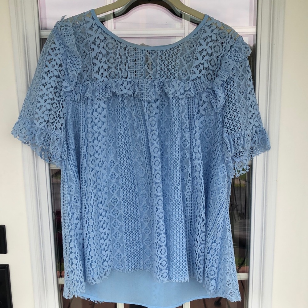 Entro Jessakae Blue Lace Short Sleeve Top S